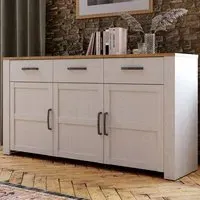 Florence Bohol 3 Door 3 Drawer Sideboard - White, Riviera Oak