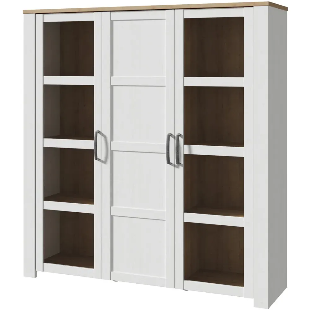 Florence Bohol 3 Door Display Cabinet - White, Riviera Oak