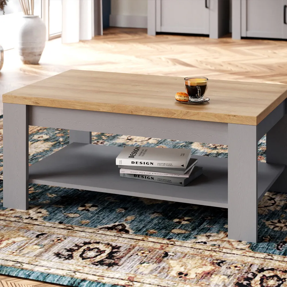 Florence Bohol Coffee Table with Storage - Grey, Oak