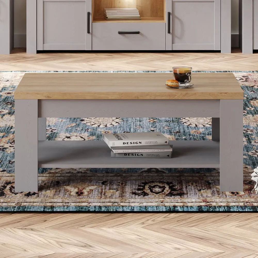 Florence Bohol Coffee Table with Storage - Grey, Oak image