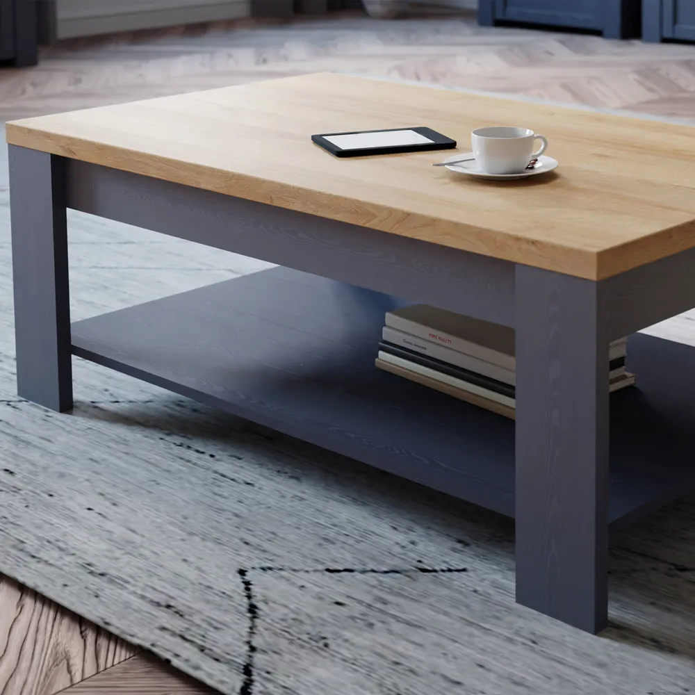 Florence Bohol Coffee Table with Storage - Navy, Riviera Oak