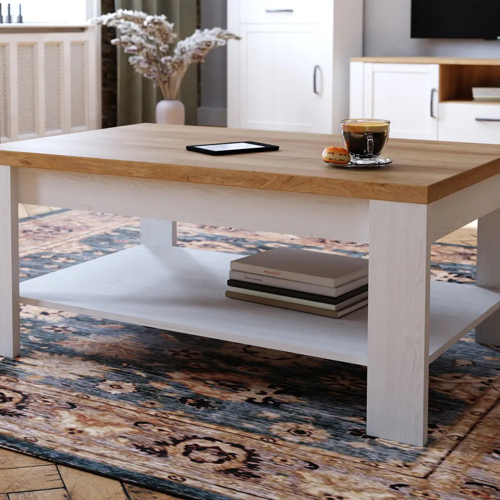 Florence Bohol Coffee Table with Storage - White, Oak