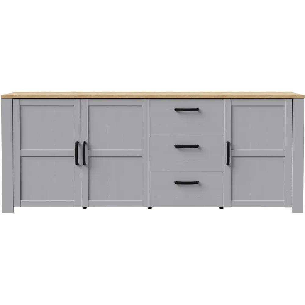 Florence Bohol Large 3 Door 3 Drawer Sideboard - Grey, Riviera Oak