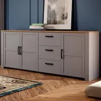 Florence Bohol Large 3 Door 3 Drawer Sideboard - Grey, Riviera Oak