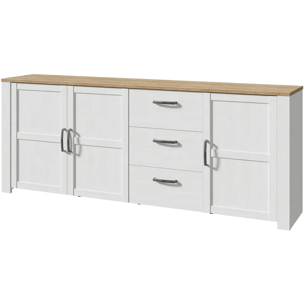 Florence Bohol Large 3 Door 3 Drawer Sideboard - White, Riviera Oak