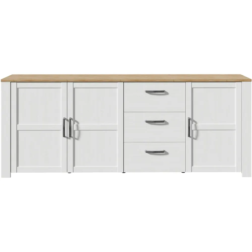 Florence Bohol Large 3 Door 3 Drawer Sideboard - White, Riviera Oak