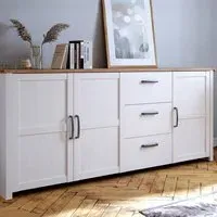 Florence Bohol Large 3 Door 3 Drawer Sideboard - White, Riviera Oak