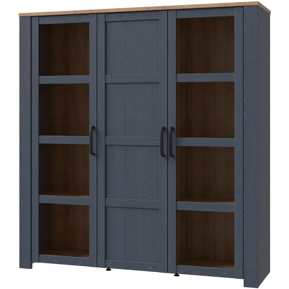 Florence Bohol Large 3 Door Display Cabinet - Navy, Riviera Oak