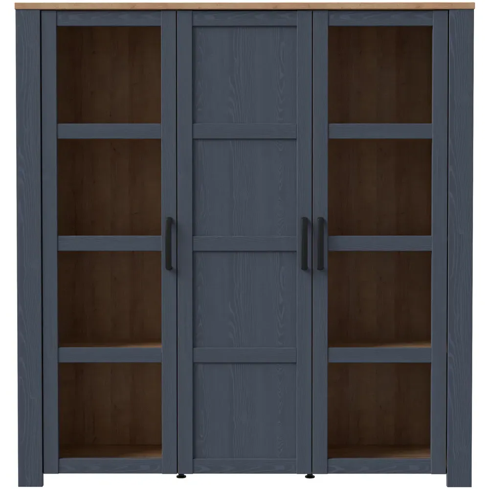 Florence Bohol Large 3 Door Display Cabinet - Navy, Riviera Oak