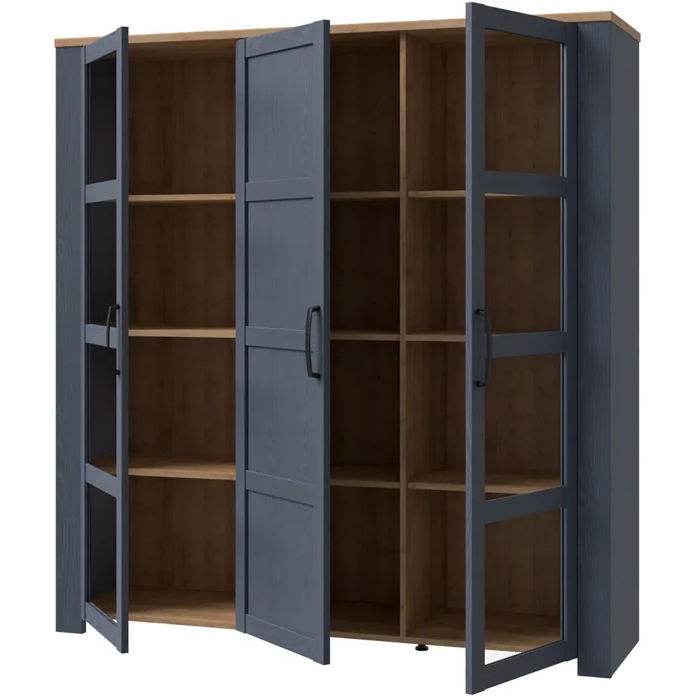 Florence Bohol Large 3 Door Display Cabinet - Navy, Riviera Oak