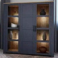 Florence Bohol Large 3 Door Display Cabinet - Navy, Riviera Oak