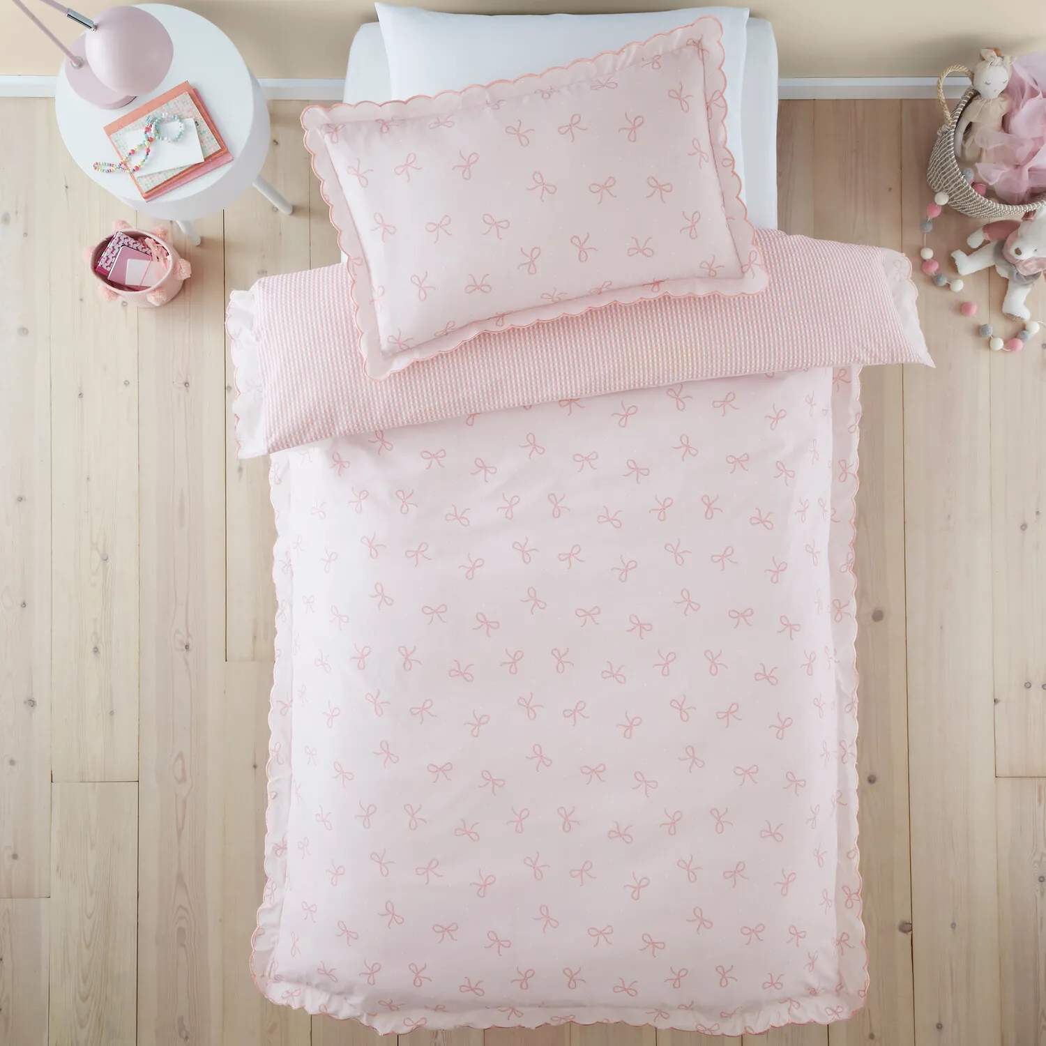Florence Bows Double Duvet Cover and Pillowcase Set - Pink