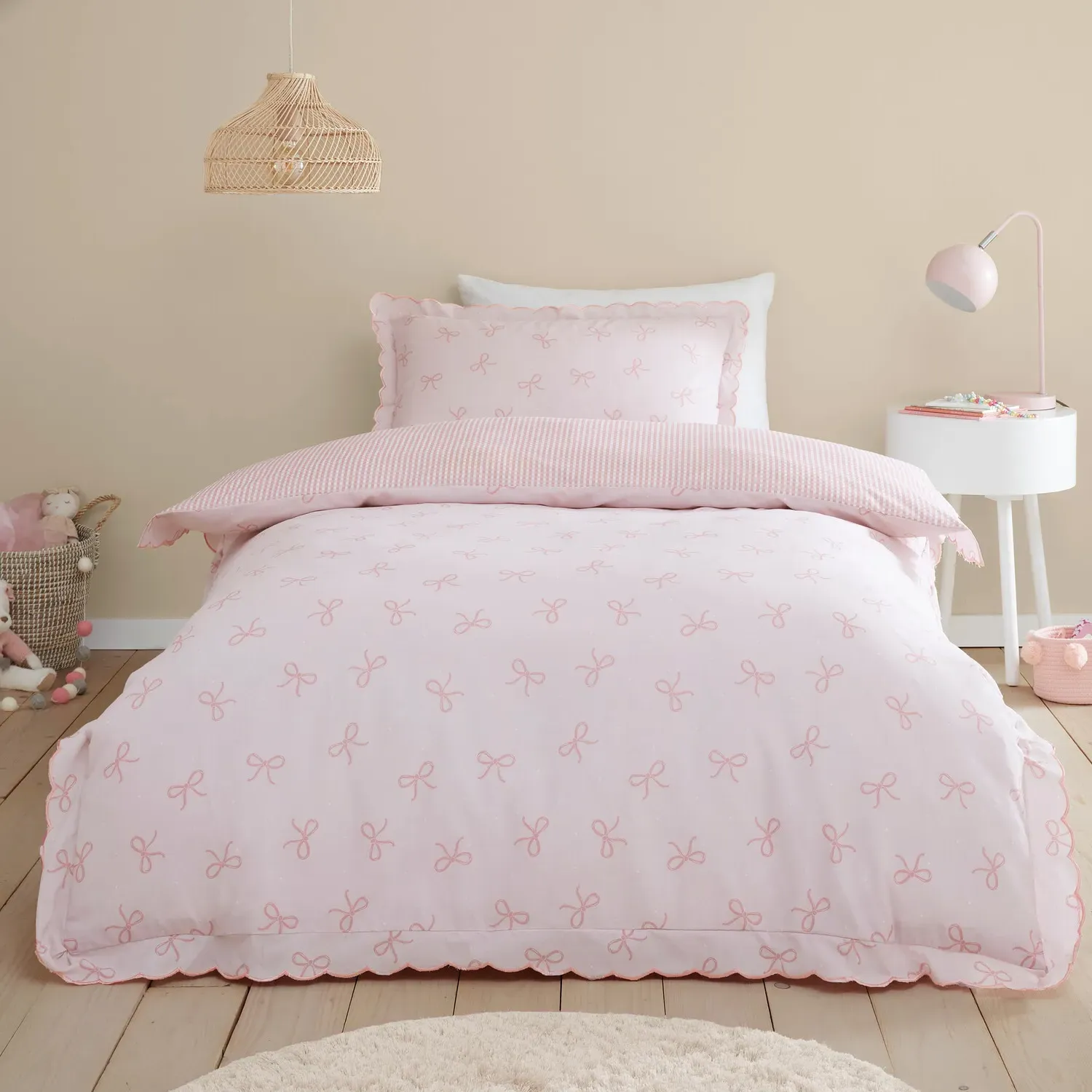 Florence Bows Double Duvet Cover and Pillowcase Set - Pink