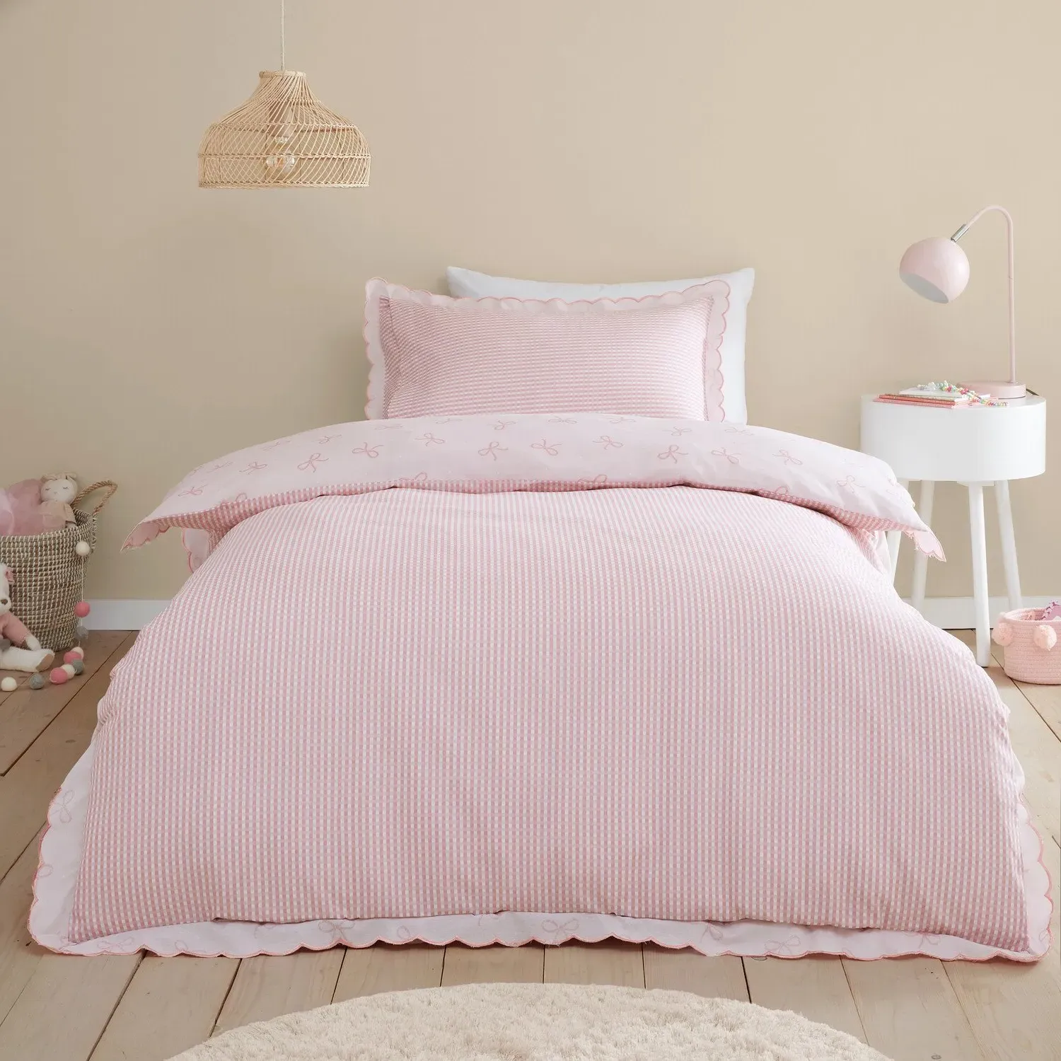 Florence Bows Single Duvet Cover Set with Pillowcase - Pink image
