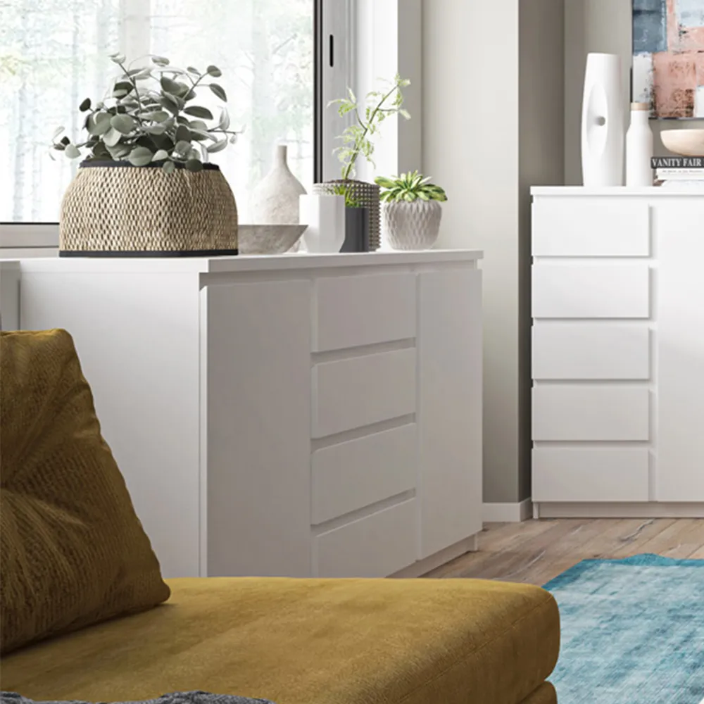 Florence Fribo 2 Door 4 Drawer Wide Sideboard - White