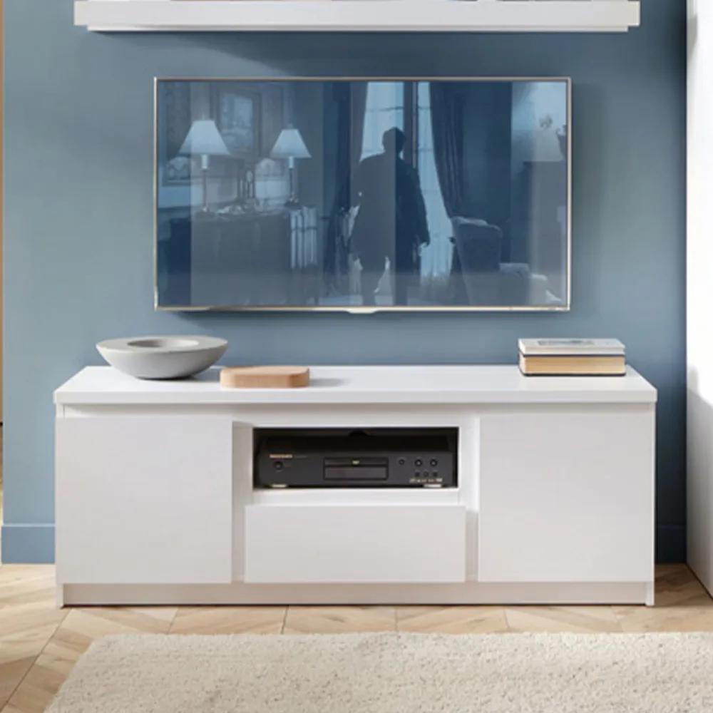 Florence Fribo 2 Door TV Cabinet with Drawer - White