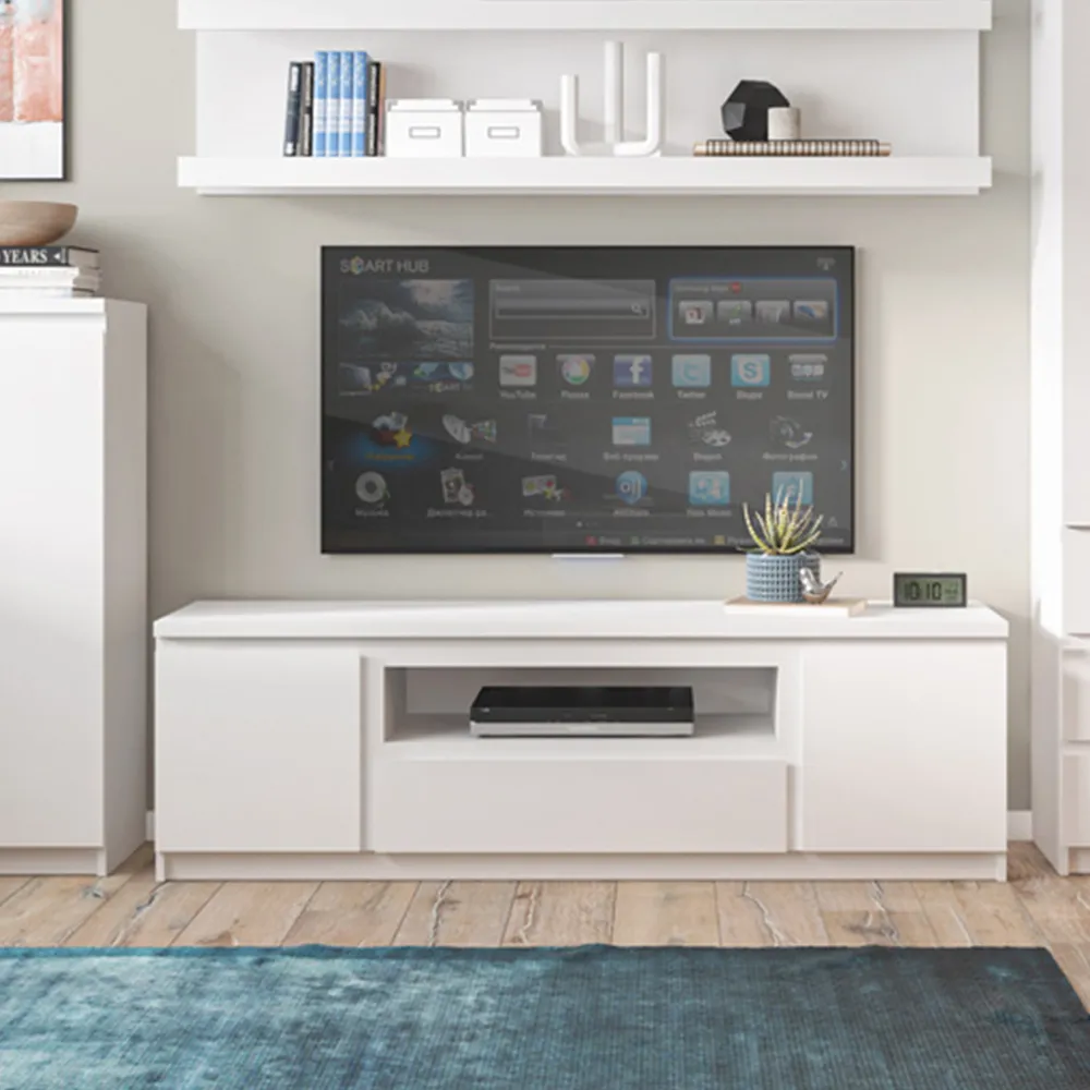 Florence Fribo 2 Door TV Cabinet with Drawer - White