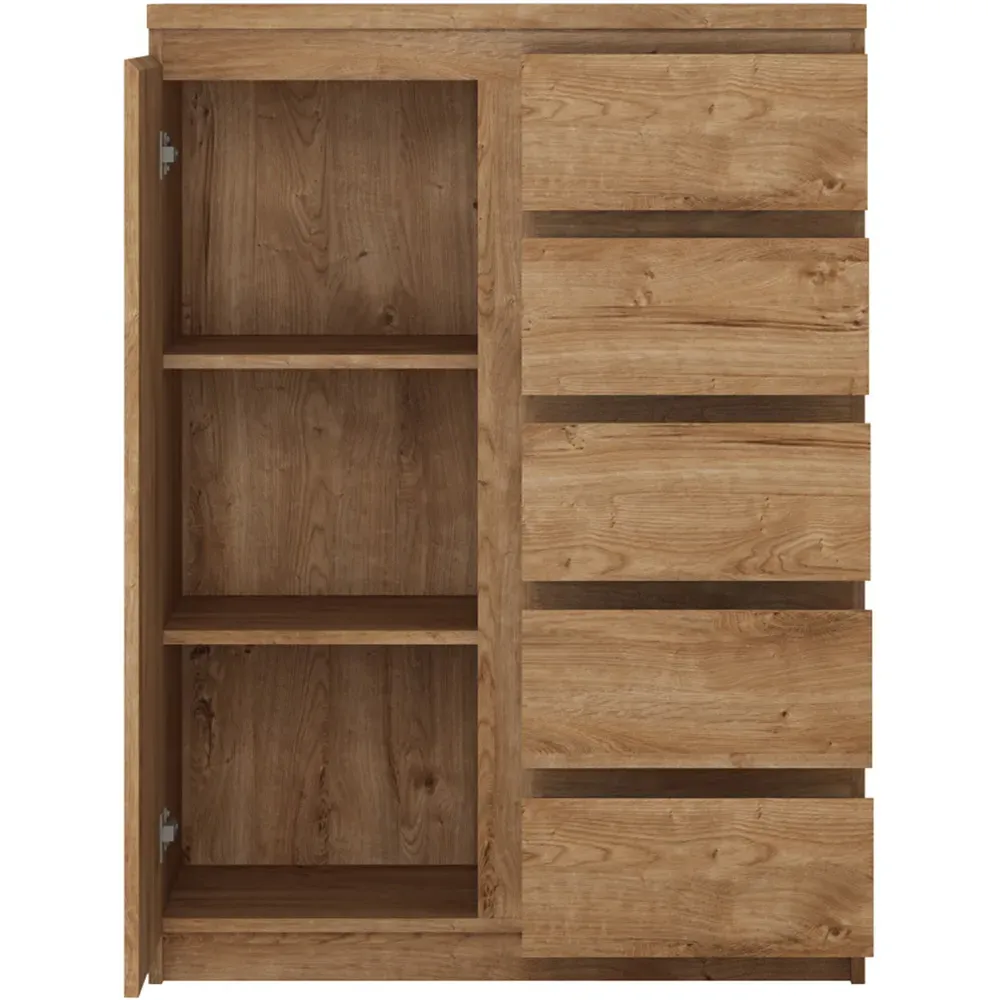 Florence Fribo Single Door 5 Drawer Wardrobe - Golden Ribbeck Oak