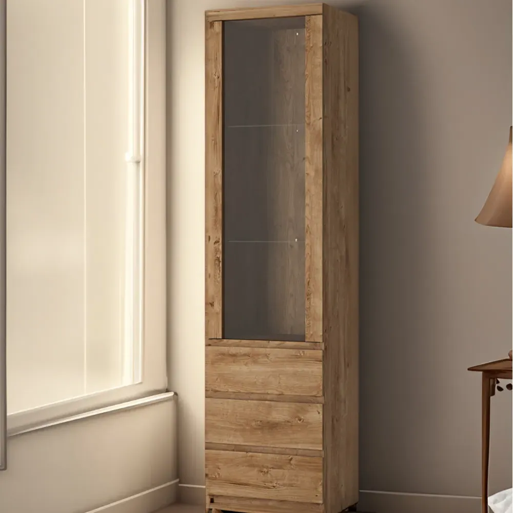 Florence Fribo Single Door Display Cabinet - Golden Ribbeck Oak