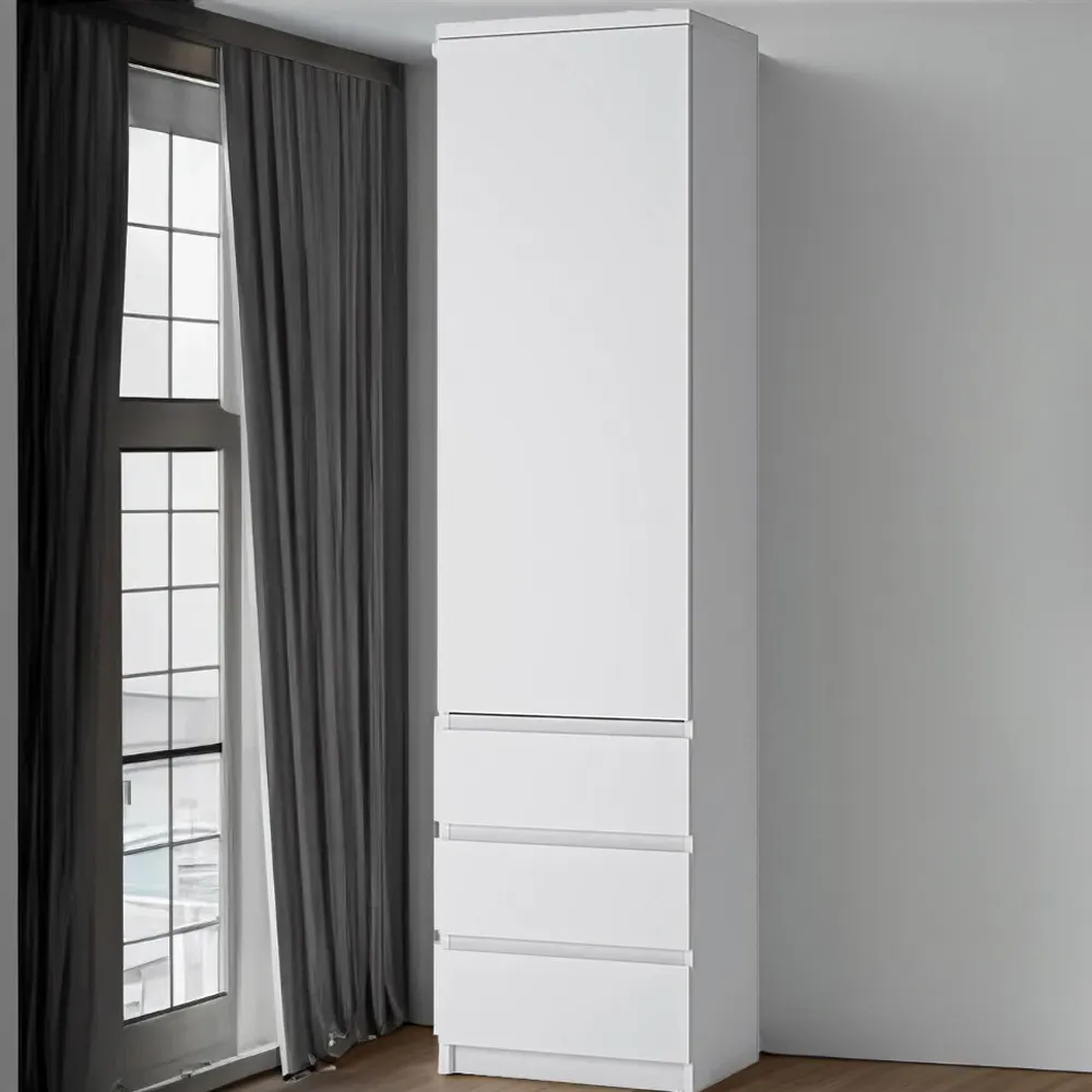 Florence Fribo Single Door Tall Narrow Wardrobe - White image