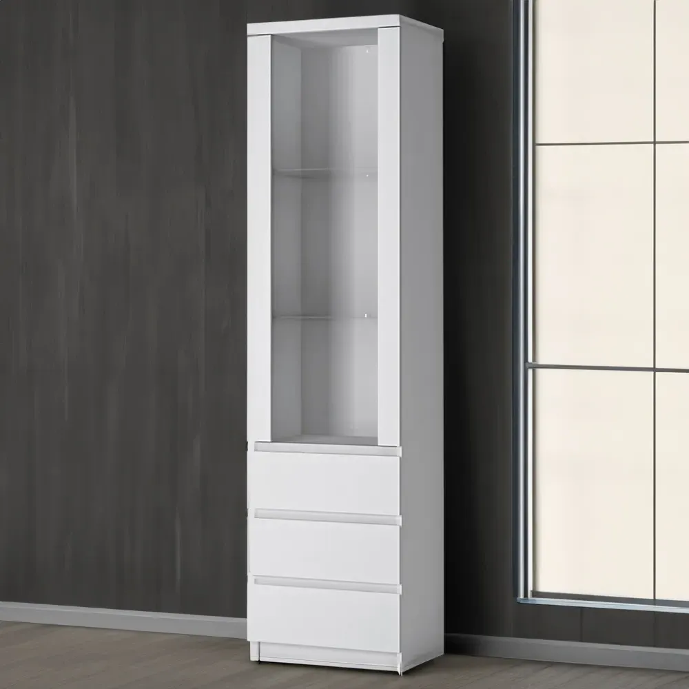 Florence Fribo Tall Narrow Display Cabinet - White