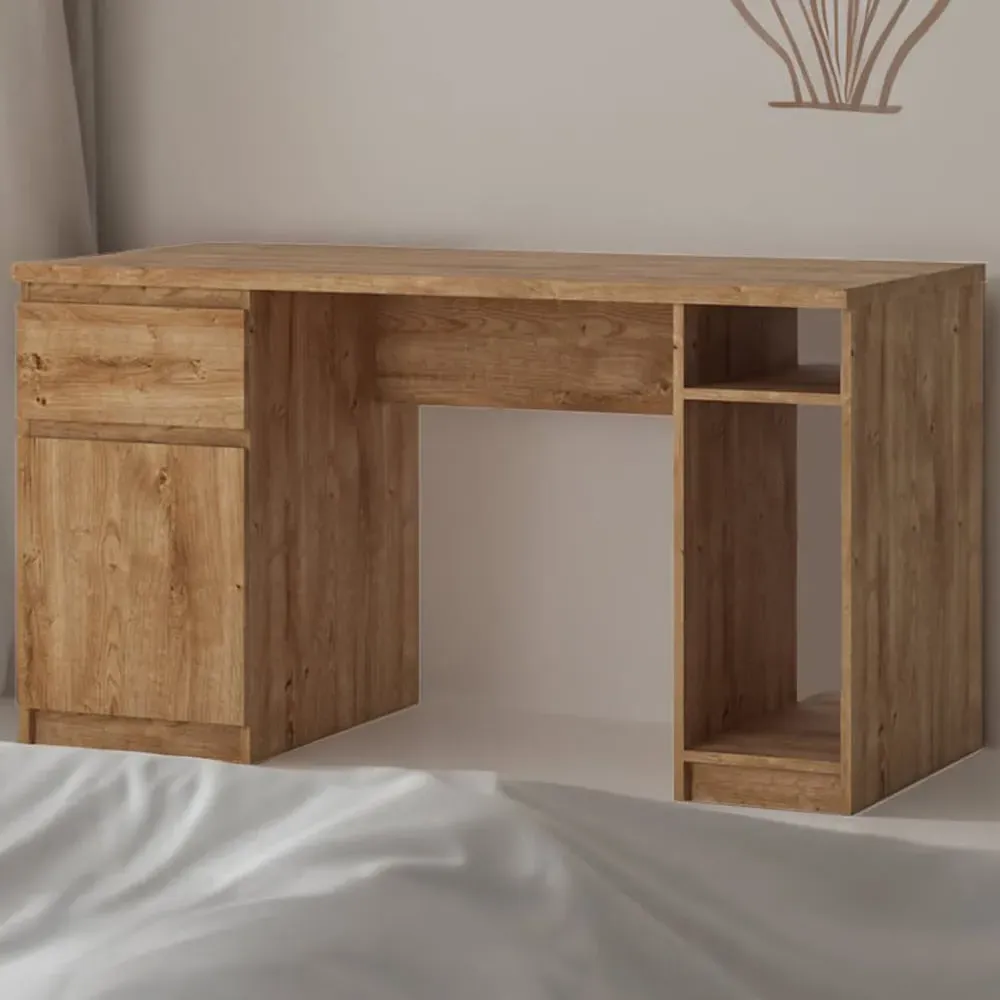 Florence Fribo Twin Pedestal Desk with Storage - Oak