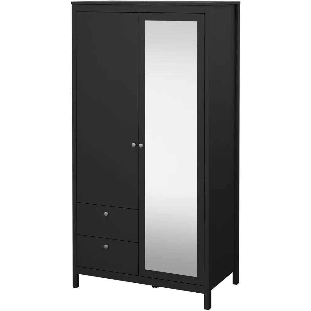 Florence Madrid 2 Door 2 Drawer Mirrored Wardrobe - Black