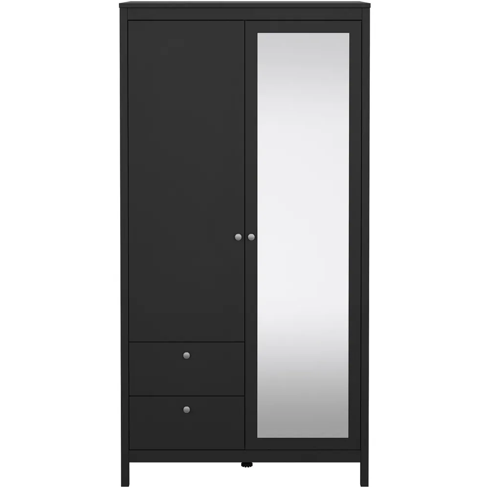 Florence Madrid 2 Door 2 Drawer Mirrored Wardrobe - Black
