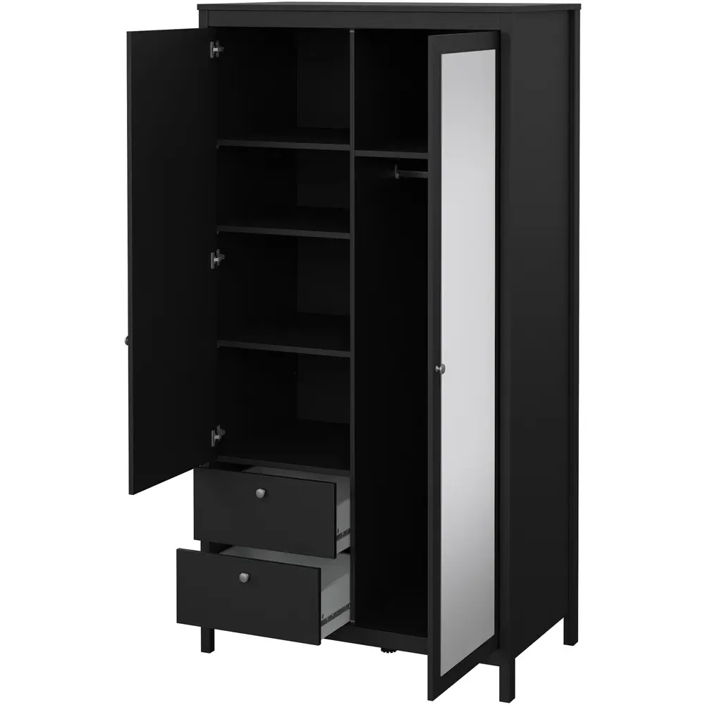 Florence Madrid 2 Door 2 Drawer Mirrored Wardrobe - Black