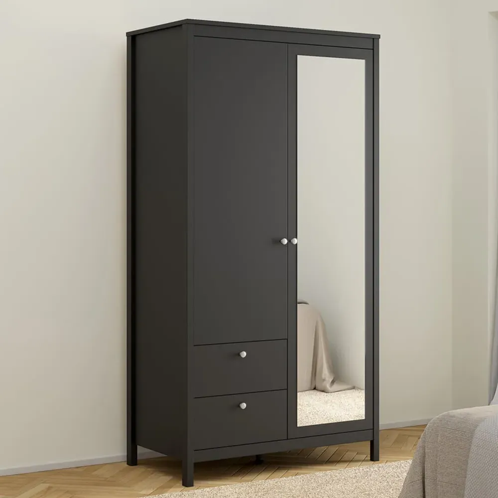 Florence Madrid 2 Door 2 Drawer Mirrored Wardrobe - Black
