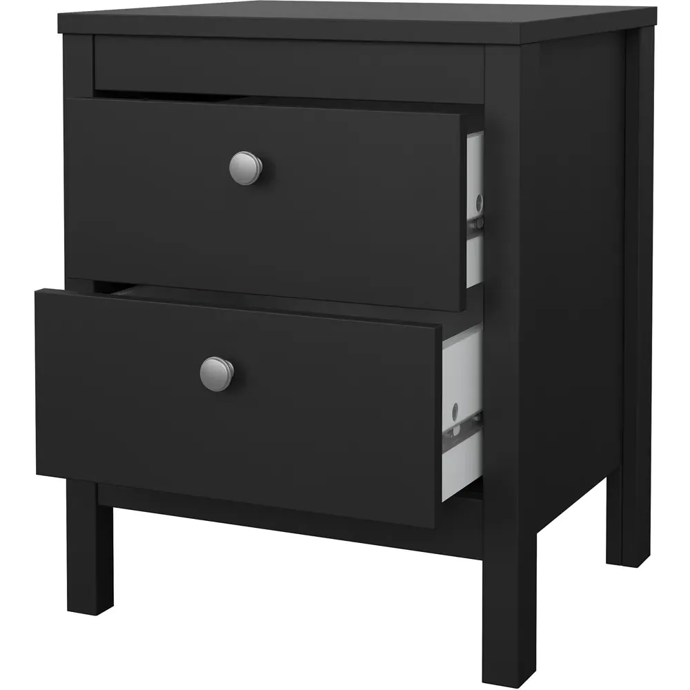 Florence Madrid 2 Drawer Bedside Table - Black