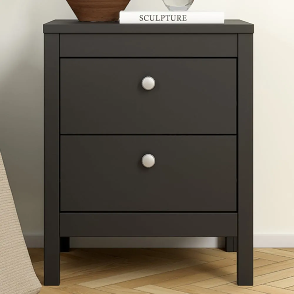 Florence Madrid 2 Drawer Bedside Table - Black