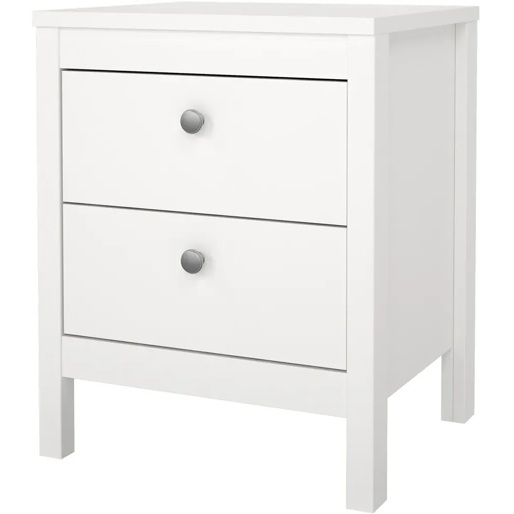 Florence Madrid 2 Drawer Bedside Table - White