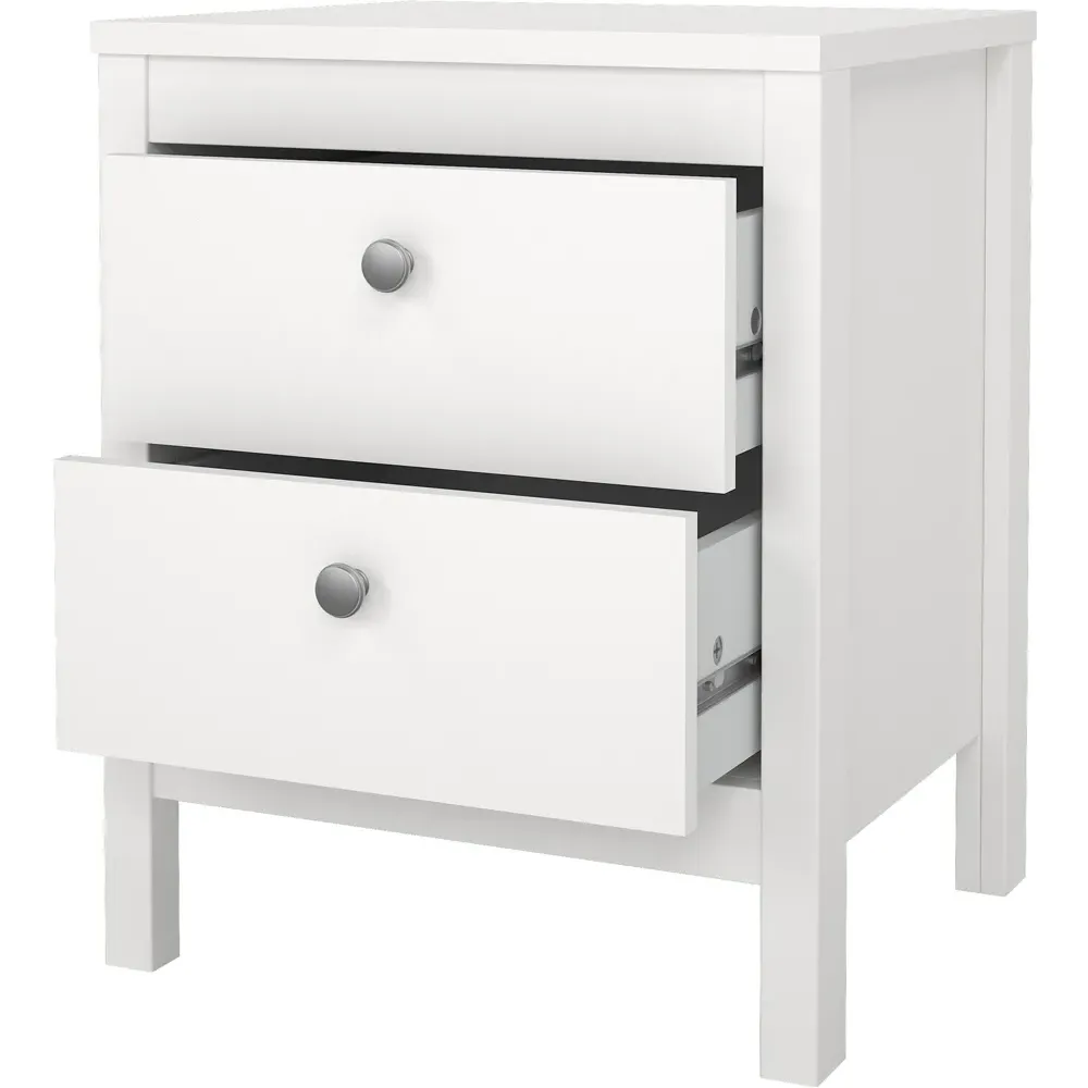 Florence Madrid 2 Drawer Bedside Table - White