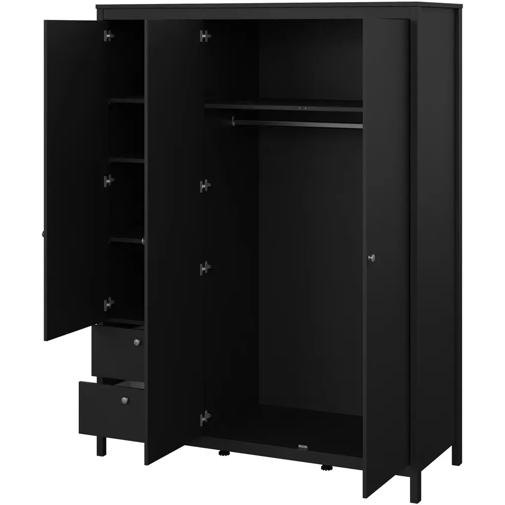 Florence Madrid 3-Door Wardrobe with Mirror - Black