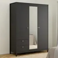 Florence Madrid 3-Door Wardrobe with Mirror - Black