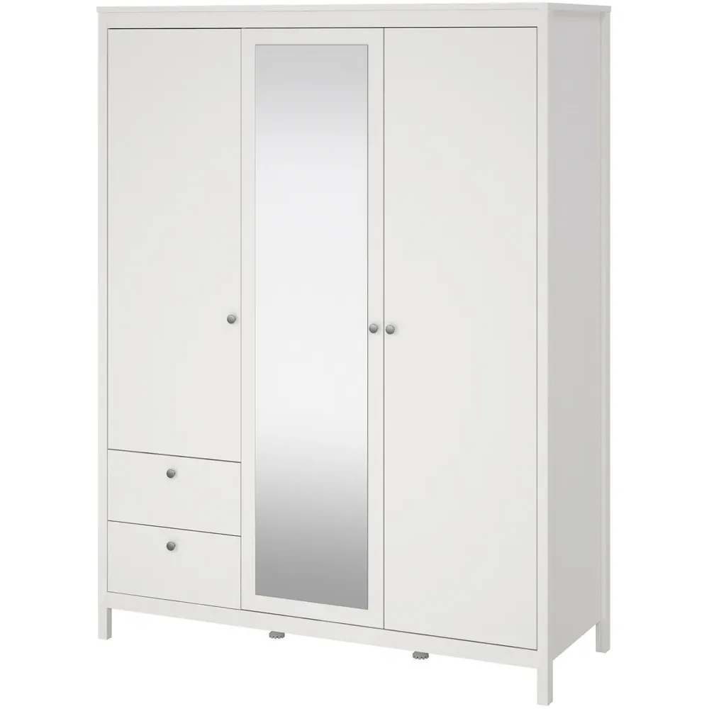 Florence Madrid 3-Door Wardrobe with Mirror - White