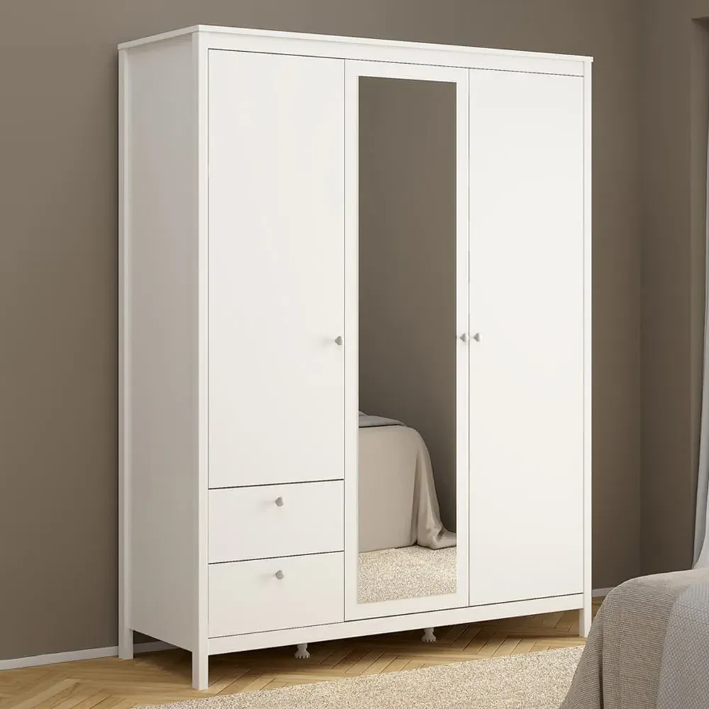 Florence Madrid 3-Door Wardrobe with Mirror - White
