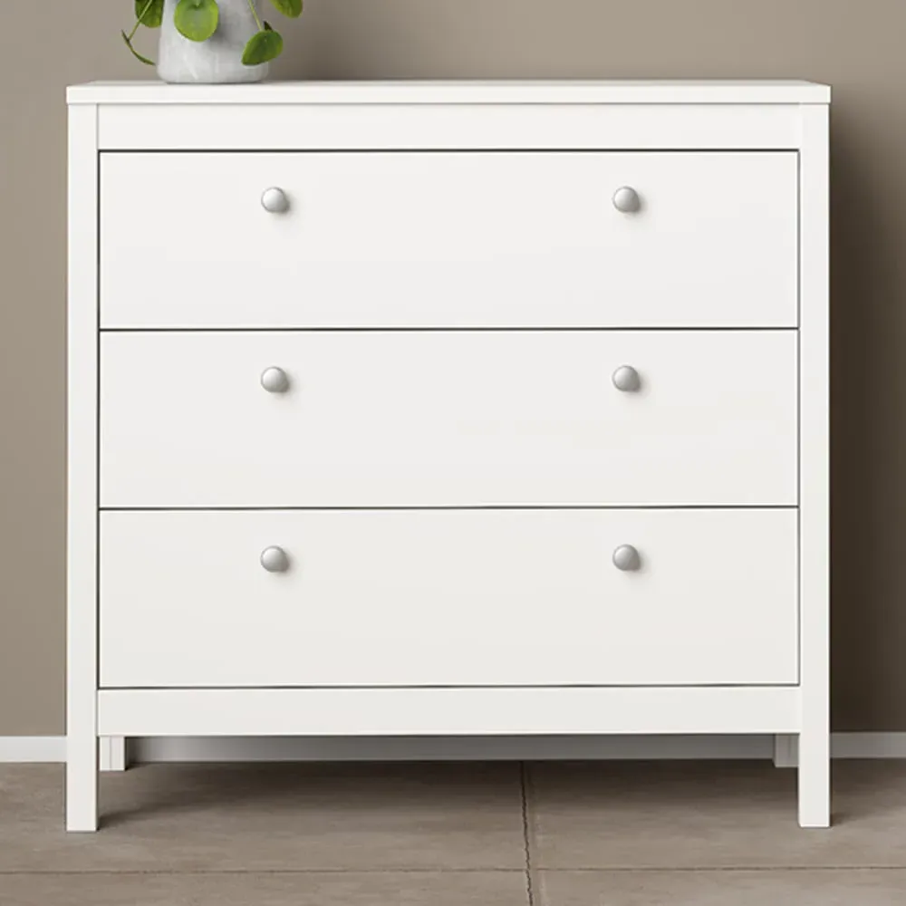 Florence Madrid 3 Drawer Chest of Drawers - White