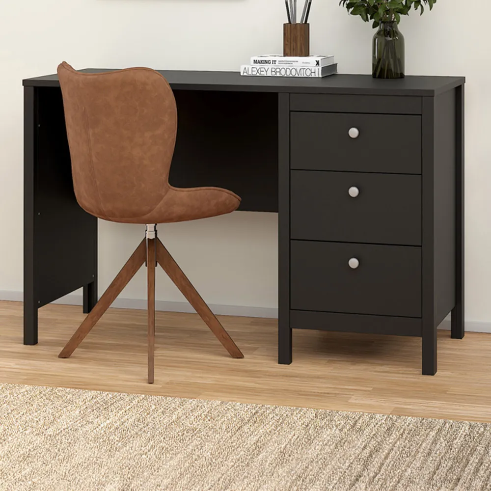 Florence Madrid 3 Drawer Desk - Black