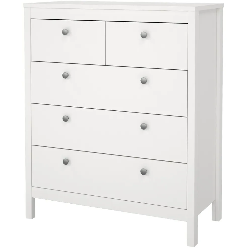 Florence Madrid 5 Drawer Chest of Drawers - White