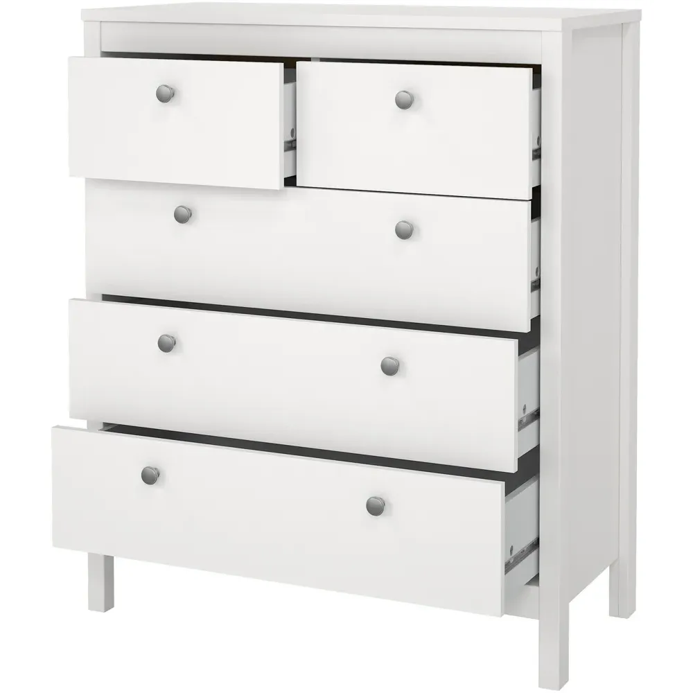 Florence Madrid 5 Drawer Chest of Drawers - White
