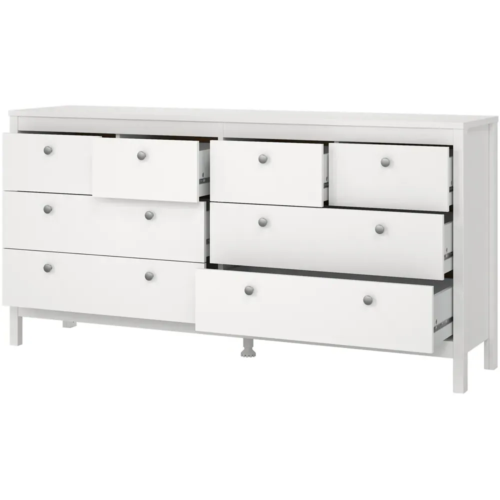 Florence Madrid 8 Drawer Double Dresser - White