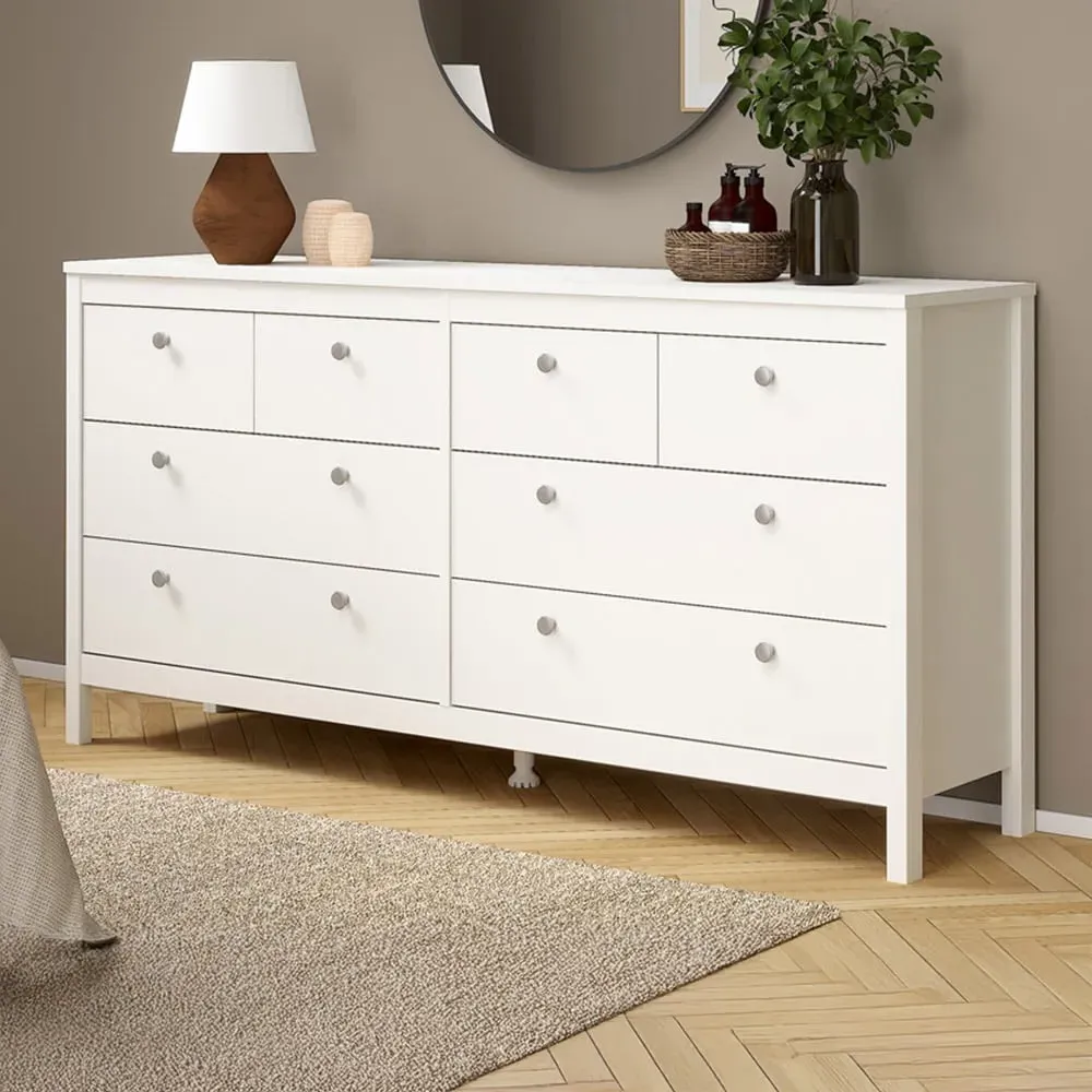 Florence Madrid 8 Drawer Double Dresser - White