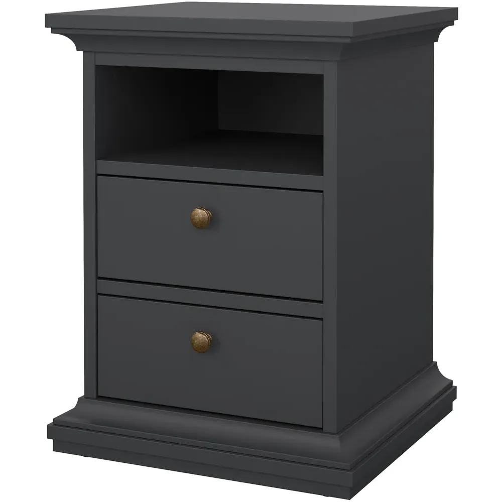 Florence Paris 2 Drawer Bedside Table - Grey
