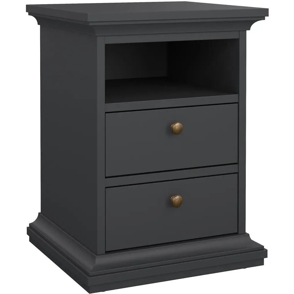 Florence Paris 2 Drawer Bedside Table - Grey