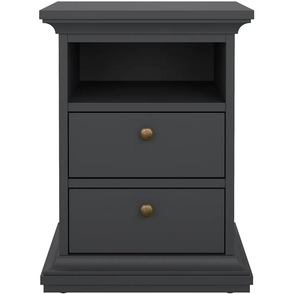 Florence Paris 2 Drawer Bedside Table - Grey