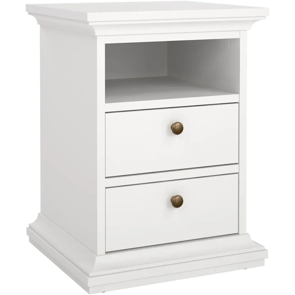 Florence Paris 2 Drawer Bedside Table - White