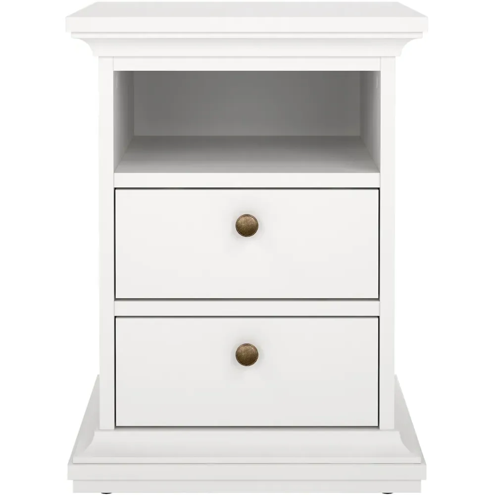 Florence Paris 2 Drawer Bedside Table - White