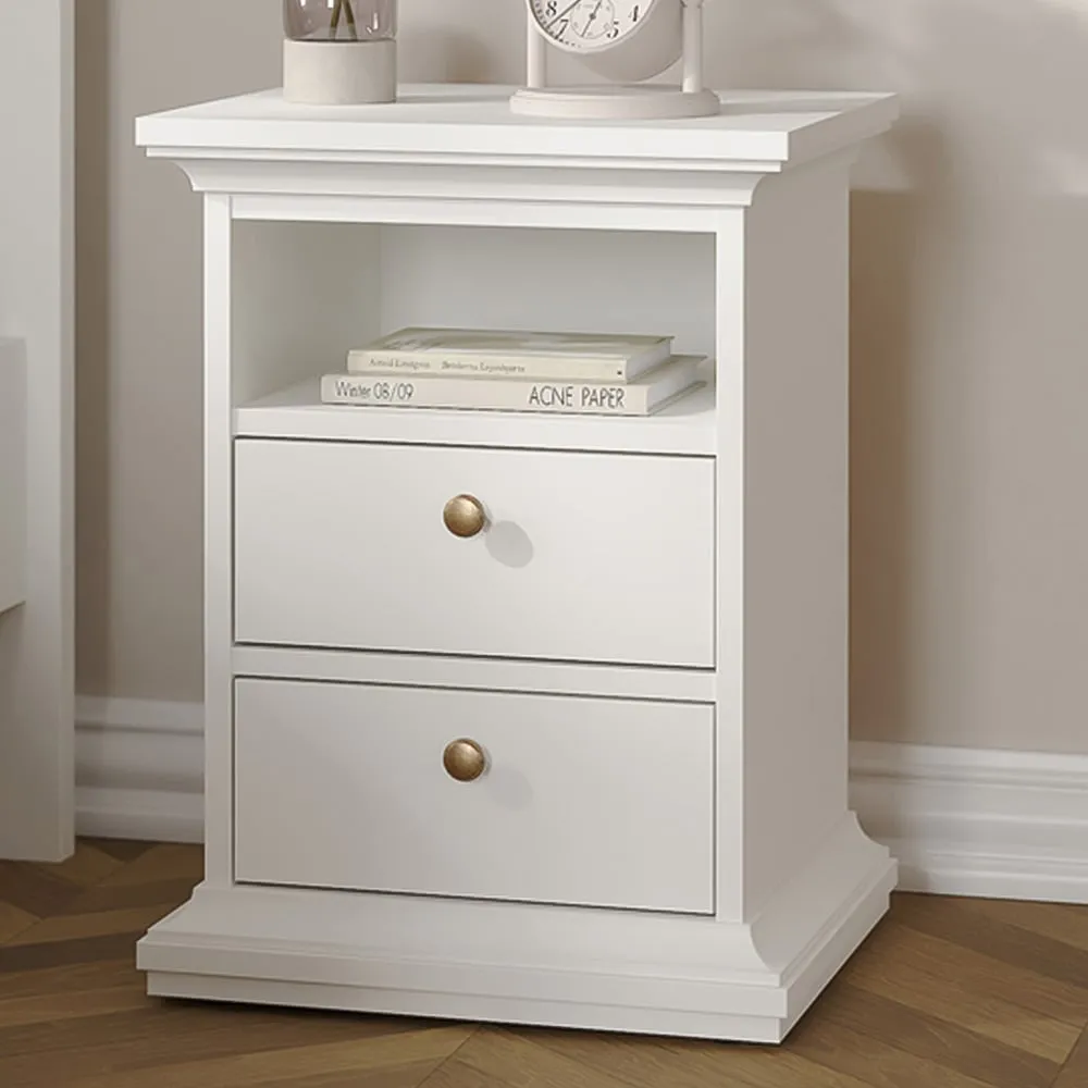 Florence Paris 2 Drawer Bedside Table - White